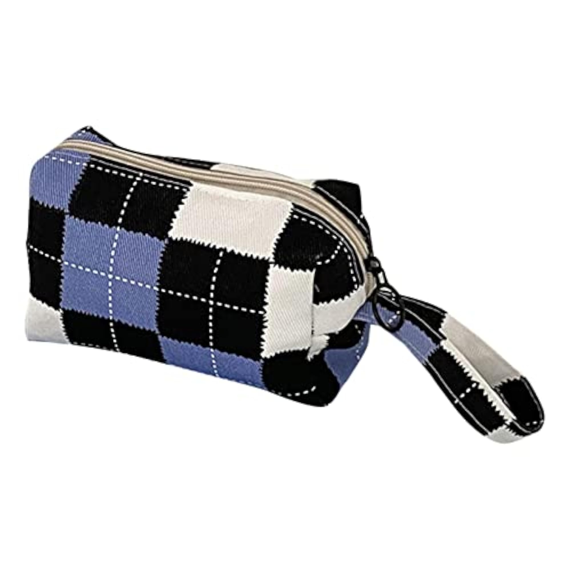 Canvas Toiletry Bag Organizer with Handle Strap, Black Purple Plaid