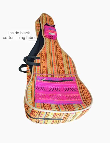 Image of The House of tara Ethnic Handloom Fabric Acoustic Guitar Bag Cover for Men and Women | Modern Guitar Case |100% Cotton Lining | Adjustable Straps | Padded Protection | Zip Pockets | Multicolor