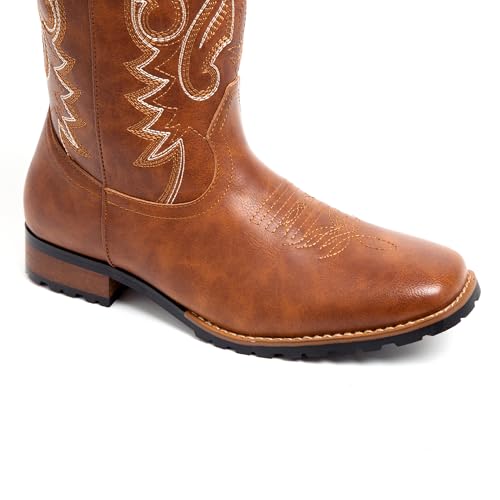 Image of Metrocharm Men's Cowboy Western Embroidered Square Toe Boots WESTERN-03