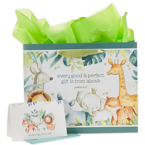 Christian Art Gifts Large Landscape Scripture Gift Bag w/Greeting Card & Tissue Paper Set for Kids: Every Gift Inspirational Bible Verse, Cute Animal...