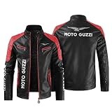 IKDWD Herren-Lederjacke Moto Guzzi Motorradjacke Stehkragen PU-Jacken Reißverschlussmantel Warme Reißverschluss-Sweatshirts-B||4XL