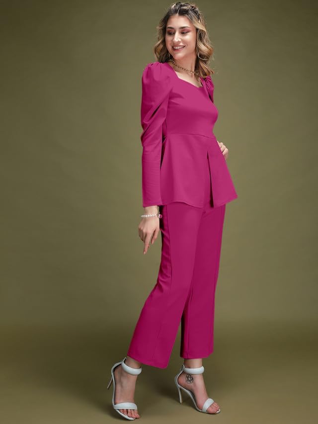 Image of Selvia Women's Lycra Solid Sweetheart Neck Casual 2 Piece Co-Ords Set