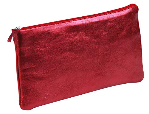 Clairefontaine 8714C - Trousse Scolaire Plate Rouge Effet irisé 22x11 cm en Véritable Cuir d'Agneau - Fourniture Scolaire - Trousse Crayons de Couleurs -...