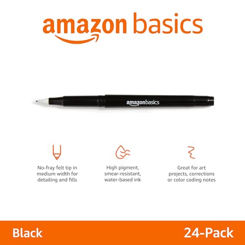 Image of Amazon Basics Felt Tip Marker Pens, Black, Smooth Writing, for Writing, Drawing, Journaling and Note Taking, 24-Pack
