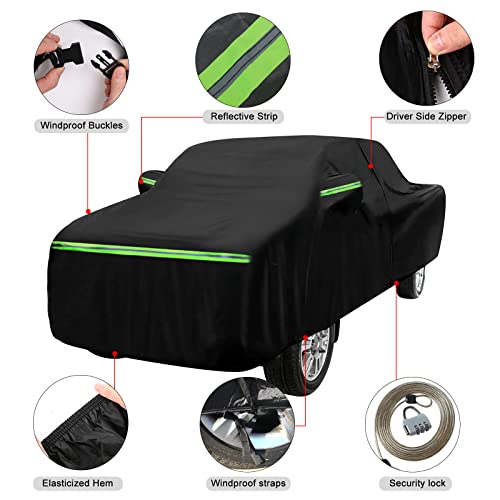 Image of Waterproof Truck Cover Replace for Ford F150 / Dodge Ram 1500 /Chevy Silverado 1500 Crew Cab 5.5 ft, 6 Layers All Weather Car Cover with Zipper Door for Snow Rain Dust Hail Protection