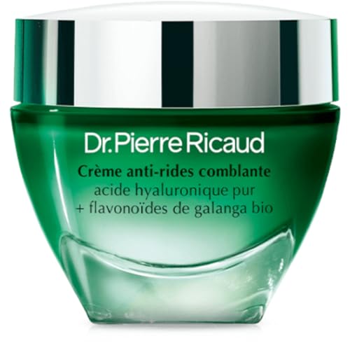 Dr Pierre Ricaud Crème Anti-Rides Comblante pour le Visage à l'Acide Hyaluronique & Galanga Bio - Creme Anti Âge pour Femme - Creme de Jour Anti Rides - 40ml