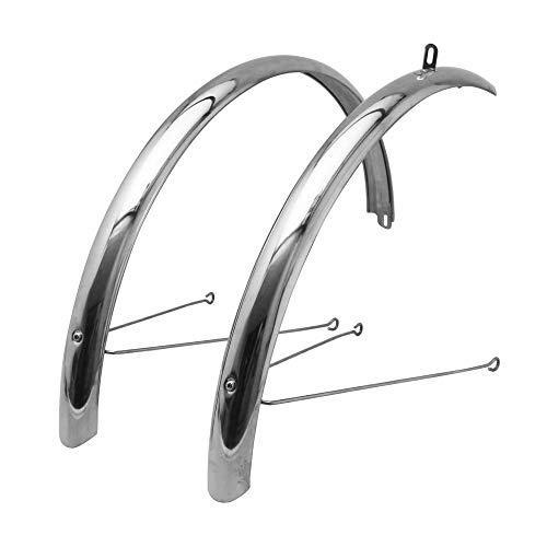 Guardabarros de acero inoxidable plata 50 mm para bicicletas de paseo y ciudad de 28 pulgadas