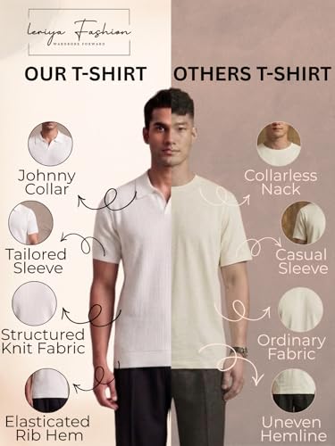 Image of Leriya Fashion Polo T Shirt for Men | Textured Polo T Shirts for Men | Smart Casual Half Sleeve T-Shirt for Mens, Breathable Cotton Knit Collar T Shirts
