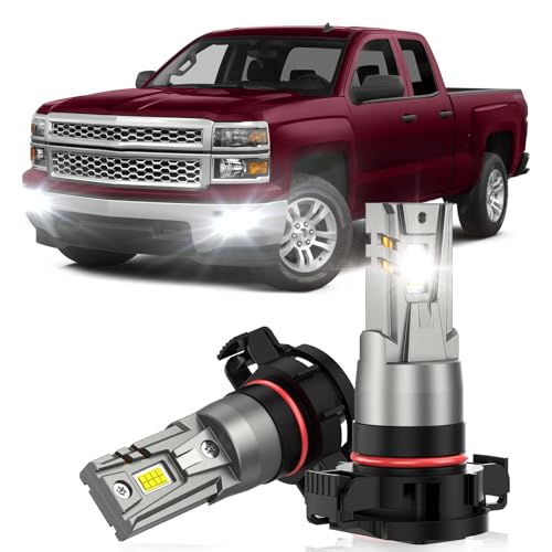 SENROBO Fog Light Bulbs Fit for Chevy Silverado 1500(2007-2015) 2500 3500 HD(2007-2019), 14000LM 700% Brighter 6000K White Fanless Fog Lamp, Plug and Play, IP68 60000 Hours Lifespan, Pack of 2