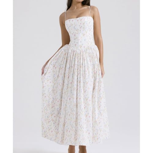 Image of Women's Long Halter Dresses Square Neck Ruffle Hem A-Line Suitable for Coctail Club Night Out Dresses
