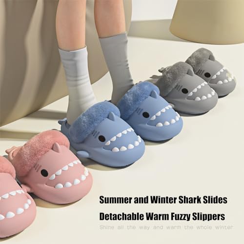 Jfxgjuv Sharklas Polares, Sharklas Originales, Sharky Chanclas De Invierno, Summer and Winter Shark Slides Detachable Warm Fuzzy Slippers3
