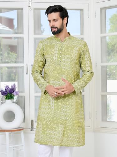 Image of See Designs Men's Full Sleeve Mandarin Collar Floral Embroidered Mandarin Collar Thread Work Straight Long Kurta - Festive Collection