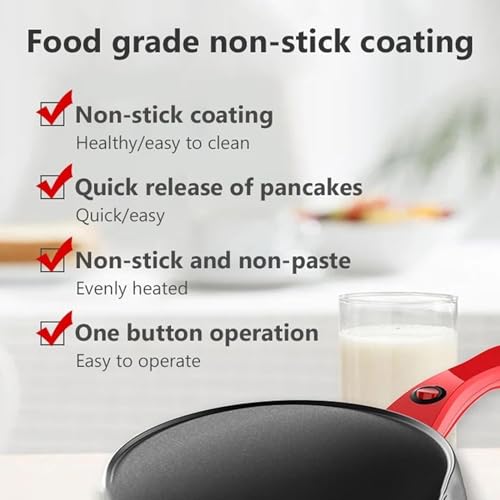 Electric Maker Antihaft-Bratpfanne mit Becken & Schneebesen, Automatische Temperaturregelung, Vielseitiges Kochwerkzeug für Pfannkuchen und Crêpes – Bild 5