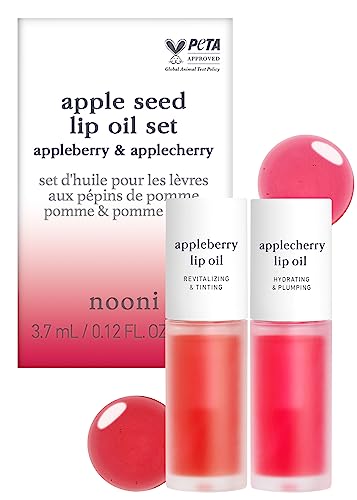 Image of NOONI Korean Lip Oil Set - Appleberry & Applecherry | Long-Lasting, Moisturizing, Plumping, Revitalizing for Dry Lips, Waterproof, No Peel Off, Stocking Stuffers, lip plumper 0.12 FL Oz x 2ea