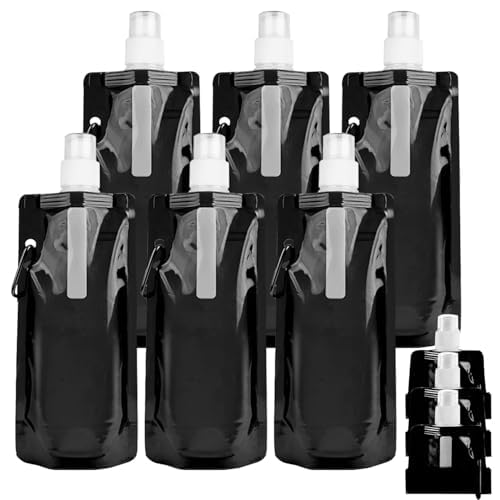 Sunshine smile Faltbare Trinkflasche,6 Stück 500ML Trinkflasche Faltbare,Wiederverwendbare Faltbare Wasserflasche,BPA FREIE,für Outdoor-Sport,Radfahren,Wandern,Schwarz
