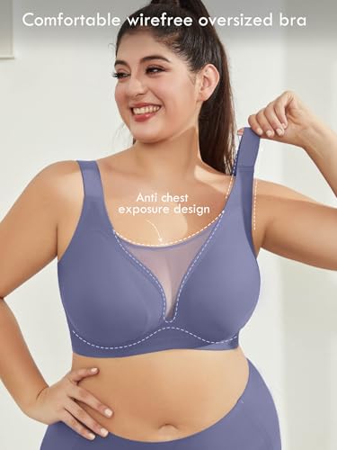 Aulooks Plus Size Women Minimizer Wireless Bras Full Coverage Wide Strap Seamless Bralettes with Free Extension Buckle3