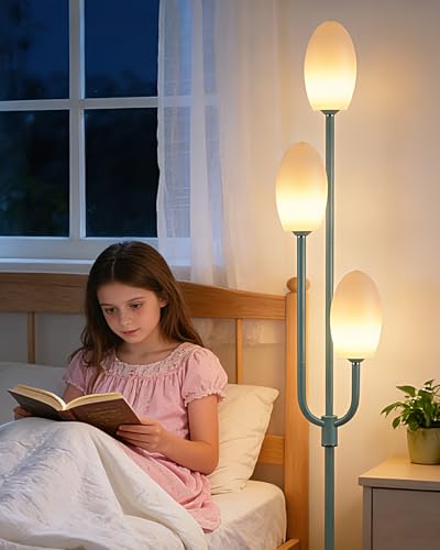Image of Lightdot 66IN Dimmable Floor Lamp 3-Lights Vintage Floor Lamps with Pebble Shade& Warm White Bulbs for Wedding Party Modern Standing Tall Lamp with 5Lbs Heavy Base for Living Room /Bedroom-Green