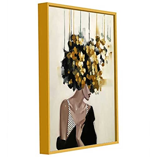 Image of PAINTINGMANTRA Mid Night Gold Girl With Flower Bouquet Gold Framed Canvas Print for Wall, Home and Living Room Decoration (Size - 23 x 17 Inchs)