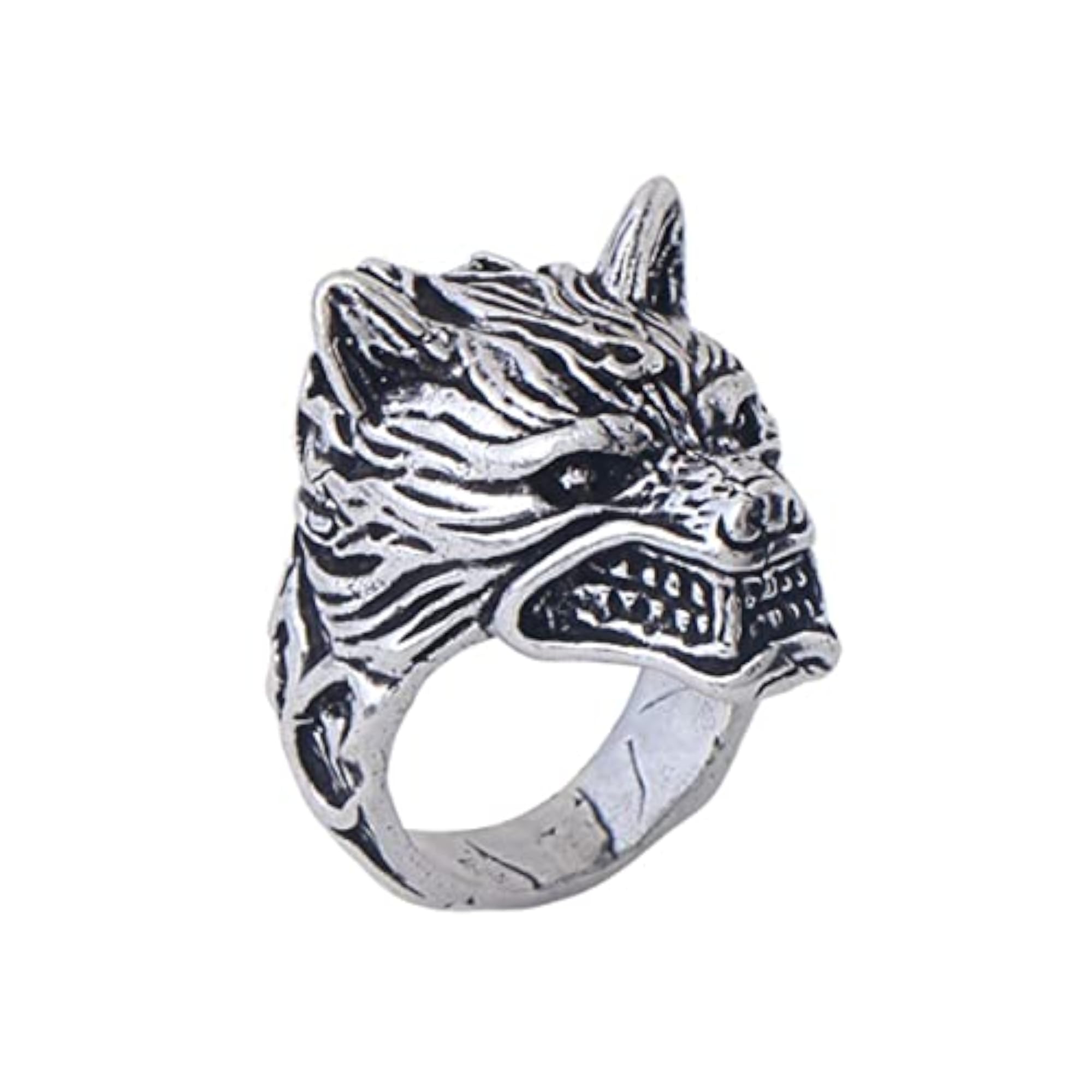 Rhodium Plated Wolf Design Finger Ring for Men