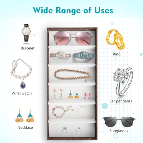 Cozary Aufbewahrungsbox für Brillen - Brillenbox für Mehrere Brillen mit Flip-Top-Design Druckknöpfen, Brillenaufbewahrung für Sonnenbrillen, Schmuck und Accessoires mit 6 Fächern - Braun - 38x17x4cm