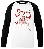 Impresión Avanzada Drácula Camiseta De Béisbol Unisex Blanca con Mangas Negras Black-Sleeved White Unisex Baseball T-Shirt