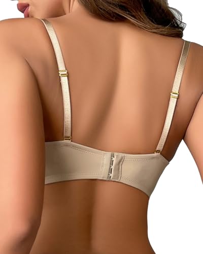 Push up Strapless Bra Comfortable Padded Demi Underwire Convertible Straps T-Shirt Multiway4