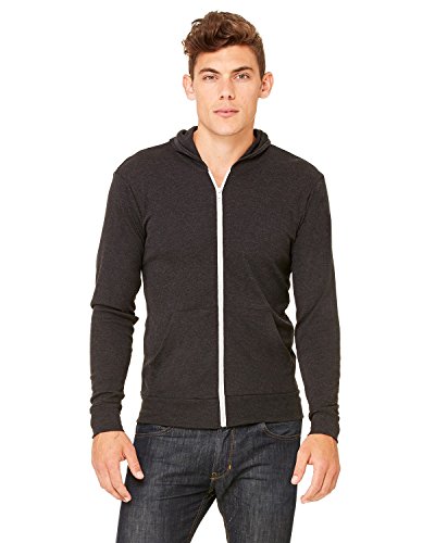 Bella Canvas Unisex Triblend Full-Zip Lightweight Hoodie - Char-Black TRIB - L - (Style # 3939 - Original Label)
