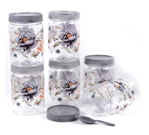 Image of 500 ml Set of 6 -Plastic Airtight Small Storage Container Boxes and Jar Kitchen Set - BPA-Free, Stackable Pantry Organizers for Kitchen Storage, Spices, Dry Fruits, Pulses (Grey)