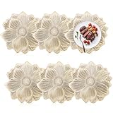 Goldene Platzsets Set, 6 PCS Platzset Gold Florale PVC Tischsets Rund Pressed Flower-Design Platzteller Hitzebeständige Abwaschbare Platzsets für Essen Home Deko