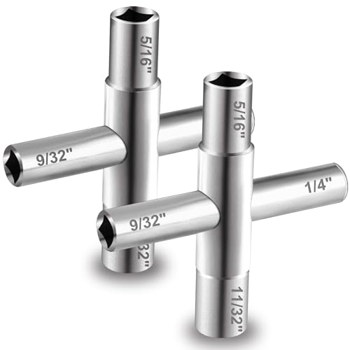 Image of 4 Way Sillcock Key Set 1 /4 inch, 9 /32 inch, 5 /16 inch, 11 /32 Utilities Key Steel Sillcock for Electric Water Gas Meter Box Cupboard Cabinet Opening Key (2-Pack)