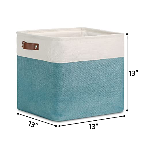 Image of DULLEMELO Cube Basket for Storage, Collapsible Fabric Cube for Organizing, Storage Cube for Closet, Laundry, Nursery, Shelves, Decorative Basket for Gifts Empty (White&Teal)