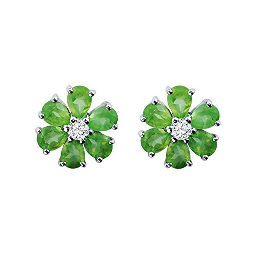 Silver Smile - 925 Sterling Silver Flowers Stud Earrings For Women | Attractive Small Gem Peridot Shaped Gemstone Studs With Push Backs | Hypoallergenic Earrings For Teen Girls #TOP21