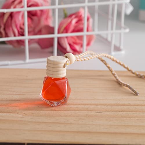 Image of 8Pcs 8ml Hanging Car Air Freshener Perfume Bottle, Refillable Aromatherapy Fragrance Clear Empty Essential Oil Diffuser Perfume Pendant Auto Ornaments Decor Accessories with Wooden Caps