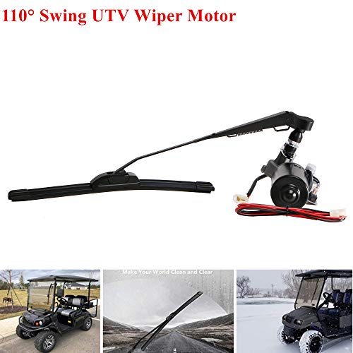 Universal 12V Electric UTV Windshield Wiper Motor Kit Fits Polaris Ranger RZR Kawasaki Honda Pioneer Golf Cart, Standard Wiper Motor Kit -110° Sweep Wiper Size: Arm: 17.7inch Blade:17.7inch - Thumbnail 2