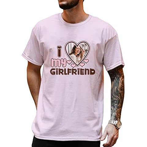 LASFOUR Personalized I Love My Girlfriend Tshirt with Photo, Custom Photo Anniversary Shirt for Boyfriend Girlfriend, I Heart My Boyfriend Shirt, Valentine Couple Gift for Him, Boyfriend Cover