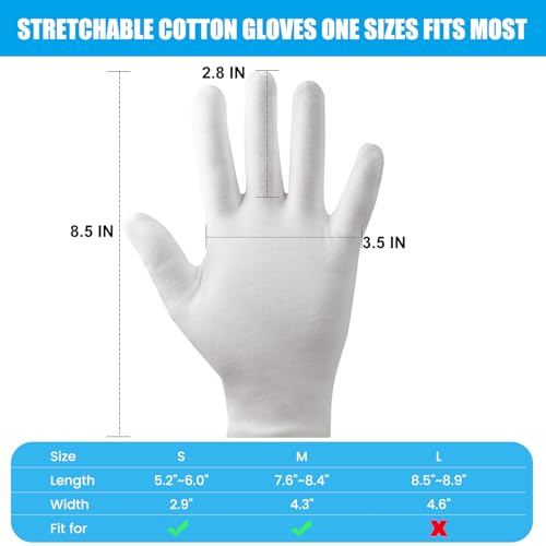 7 Pairs White Cotton Gloves, Breathable Cotton Gloves for Dry Hands Sleeping, Washable Eczema Moisturizing Glove Overnight for Women Men, Christmas Wedding Costume Work Glove for Serving Inspection - Thumbnail 7