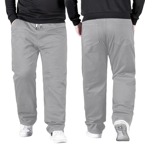 Pantalones de trabajo para hombre, pantalones casuales de cintura alta y elásticos, ajuste cómodo, cintura elástica grande y larga, pantalones sueltos con pierna recta para el verano, Gris claro., 6XL
