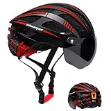 Shinmax Casco Bici Uomo Donna,MTB con USB Luce Protettiva UV Magnetica Visiera Adesivo Luminoso, Unisex Regolabile Casco Ciclismo per Strada Skateboard Certificato CE 57-62CM (RC-049)
