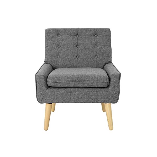GDF Studio Eonna Buttoned Mid Century Modern Fabric Chair, Charcoal - Image 3