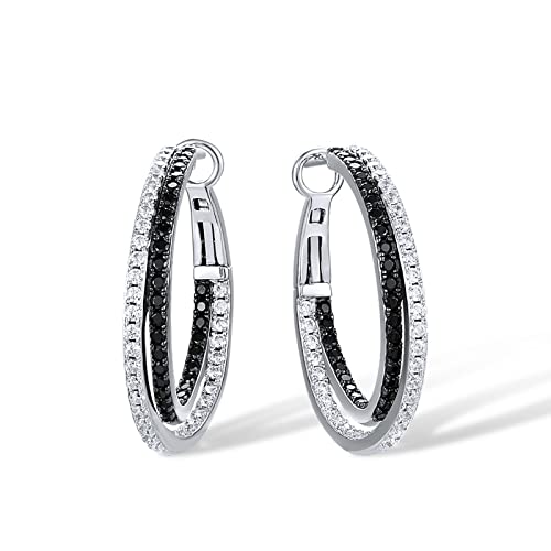Santuzza Pendientes de aro trenzados de plata de ley 925 con circonita cúbica de espinela negra creada para mujer, Esmalte Cover