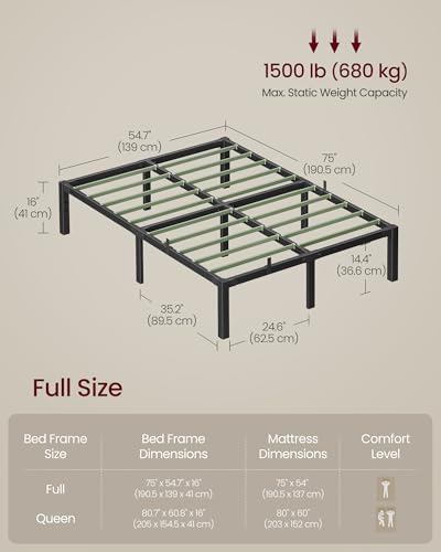 Image of VASAGLE Superfast Assembly, Metal Full Bed Frame, Heavy-Duty Platform Bed Frame Full Size, 1500 lb Weight Capacity, Steel Slats, No Box Spring Needed, Ink Black and Forest Green URMB872B01