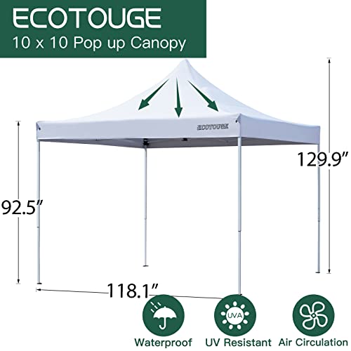 Ecotouge 10X10 Pop Up Canopy Tent With Portable Wheeled With Roller Bag, Folding Patio Canopies Height Adjustable, Anti-Uv & Waterproof For Parties, Camping, Commercial With Sandbags X 4(White) #TOP6