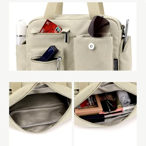 Image of Canvas Tote Bag for Women with Multiple Pockets Handbag Large Crossbody Bag Everything Everyday Bag for Work Daily