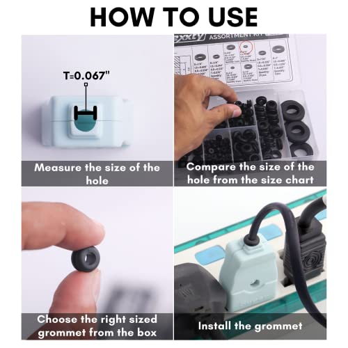Brexxty Pack Of 180 Rubber Grommet Kit In 8 Sizes – Rubber Wire Grommets With Compact Assortment Box For Wiring, Plumbing, Hardware Repair, And Automotive #TOP4