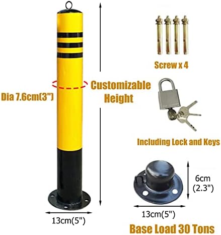 Safety Parking Bollard, Removable with Locking Anchor Bolts, Reflective Collars for Enhanced Visibility, Ideal for Traffic Control & Parking Protection in Schools