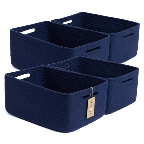 MiniArk Large Storage Baskets for Organizing, 17 x 13 x 7.5” Closet Shelf Baskets for Clothes Blanket Towels, Baby Nursery, Toy Bins Box, Woven Rope Baskets, 4 Packs Navy Blue