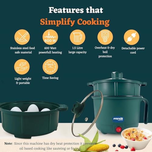 Image of MISCIBLE 1.5L Electric Multi-Function Food Warmer with Egg Tray & Steamer, Portable Mini Heating Kettle, 600W Travel Meal Maker with Auto Shut-Off & Boil Dry Protection for Soup, Noodles & Baby Food