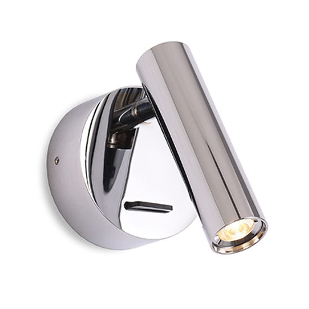 Ezalor Mini Bed Wall Sconce With Switch LED 3W Wall Mounted Reading Light Warm Light 3000k Modern Circular Bedside Reading Lamp-Chrome 1 pcs