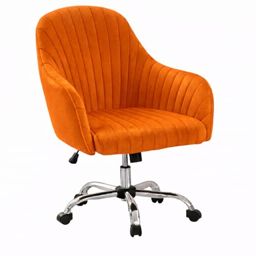Image of AZAKEE Velvet Office Chair with Wheels & Armrests - Mid-Back Swivel Desk Chair for Home Office, Study, Bedroom & Vanity - Adjustable Height, Comfortable & Stylish (Orange)