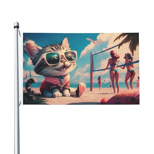 BOXIMIAO Cat Beach Volleyball Beauties Flag 3x5 Ft Outdoor Polyester Garden Flag Double Sided Banner For Yard Lawn Porch Balcony Home Decorations